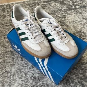 Adidas Samba White and Dark Green Shoes